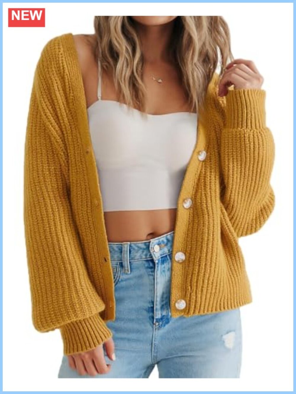V Neck Button Down Oversized Knit Cardigan Wool Blend Long Sleeve